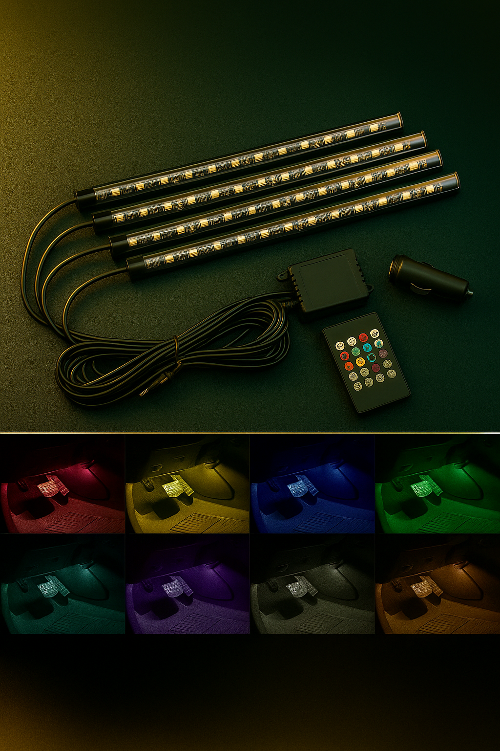 شريط إضاءة محيطي LED للسيارة RGB - مصابيح سفلية 12 فولت مع تحكم عبر التطبيق